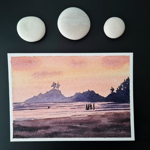 Original AWATERELL "Tofino Sunset" || A6 || Abotonado a mano || Postal || Decoración mural || Tabla de estado de ánimo || Lugar de trabajo inspirador