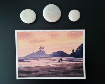 Original AWATERELL "Tofino Sunset" || A6 || Abotonado a mano || Postal || Decoración mural || Tabla de estado de ánimo || Lugar de trabajo inspirador