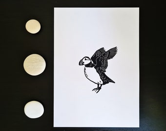 LINOPRINT Frailecillo "Fratercula arctica" // A5 // Handgemachte Original Wandkunst // Arctic Life