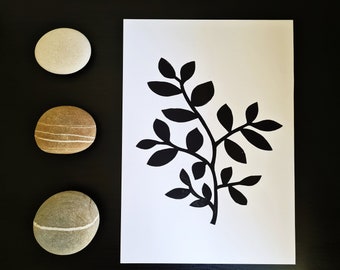 LINOPRINT "Minimalistische Blätter" // A4 // Handgemachte Original Wandkunst // Ilustración botánica