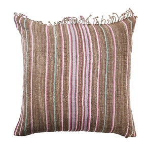 Loryn Fringe Vintage Hmong Pillow (20x20), Bohemian Decorative Accent Thai Pillow Cover, home decor