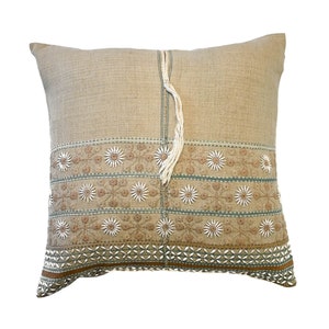 Meadow Vintage Hmong Pillow (20x20), Bohemian Decorative Accent Thai Pillow Cover, home decor