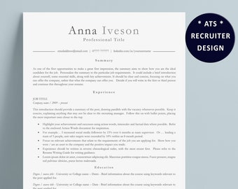 ATS Friendly Resume Template for Word, ATS Compatible Resume Instant Download, Executive Resume Template, CV Template, Simple Resume Format