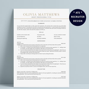 ATS Friendly Resume Template for Word,  Simple Resume Format,  ATS CV Template Instant Download, Executive Applicant Tracking System Resume
