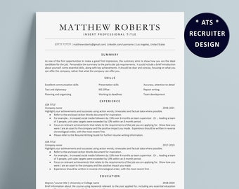 ATS Friendly Resume Template, Minimalist Resume Template for Word, Executive Resume Instant Download, Curriculum Vitae, Project Manager CV