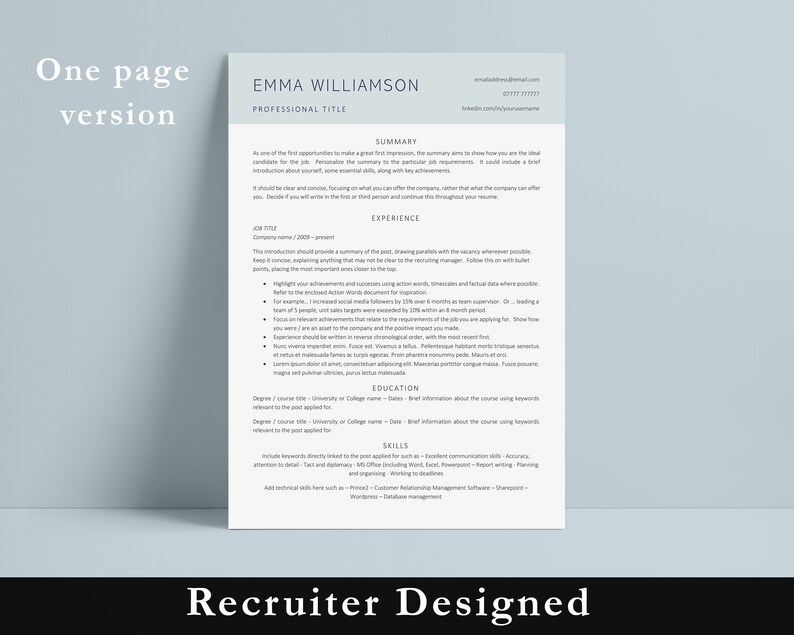 Professional Resume Template Instant Download, Modern Resume Template, Marketing Resume Template Word, Creative Resume Template, CV Template