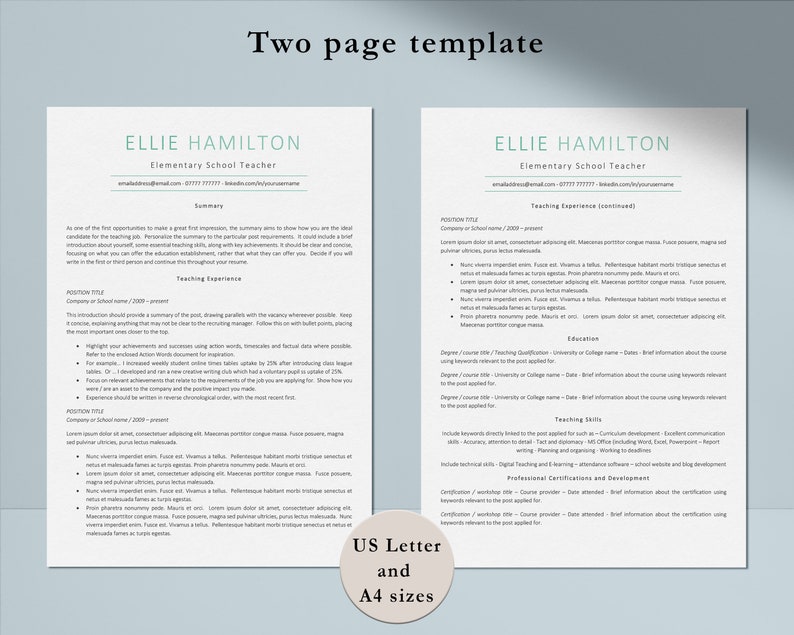 Teacher Resume Template Word, CV Teacher Curriculum Vitae, Teaching ...