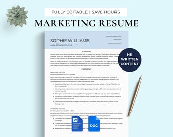 Marketing Resume Template Word & Google Docs bundle, Professional CV Design, Cover Letter template