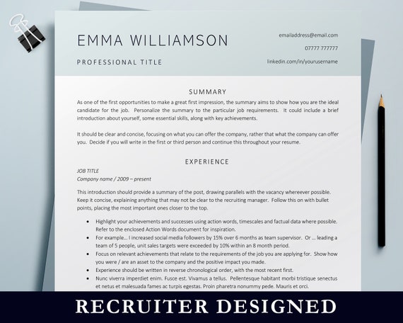 Professional Resume Template Instant Download, Modern Resume Template, Marketing Resume Template Word, Creative Resume Template, CV Template
