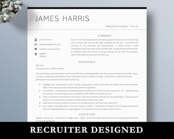 Modern Executive Resume Template Professional Resume Template - Etsy