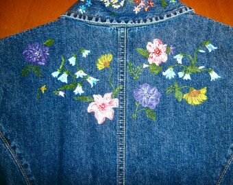 denim dress with flowers