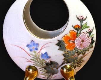 Unique Round Kutani China Kosen Vase Made in Japan Lovely Hand Painted Floral Vintage Ceramics Art Pottery Estate Collectibles