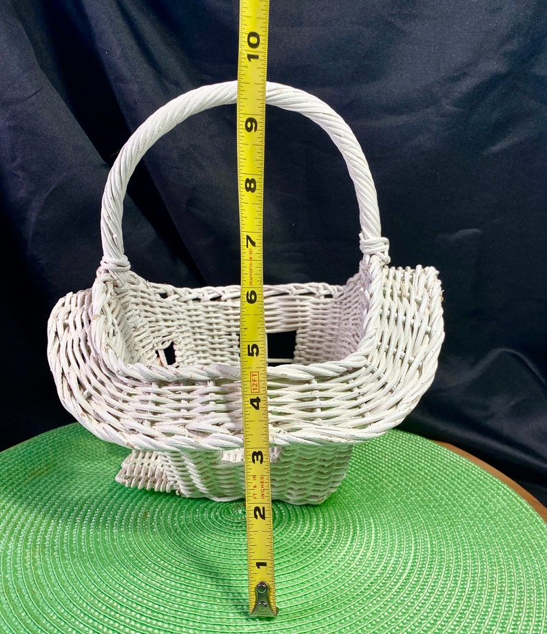 Charming White Wicker Basket Shaped Like House With Wood Tulip Floral Country Cottage Easter