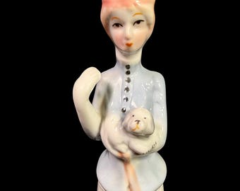 Vintage Porcelain Victorian Woman with Dog and Parasol
