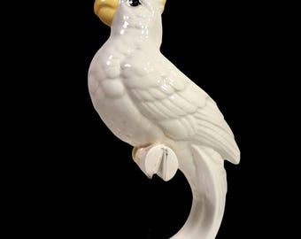 Vintage Rare Fitz and Floyd Cockatoo Hanging Planter Vase Yellow Sulphur Crest Tropical Collection