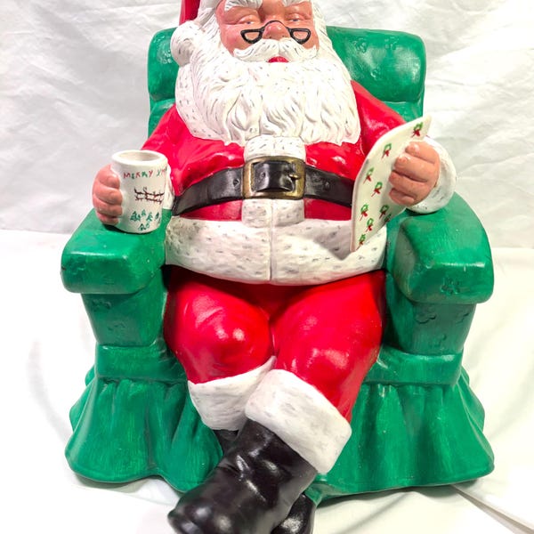 Vintage Alberta Molds Ceramic Santa Claus Cookie Jar Sitting in Chair  Hand Painted  Retro Christmas Decor Nostalgic Christmas