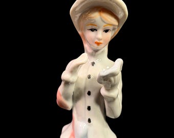 Vintage Porcelain Victorian Woman Reading Book Holding Parasol