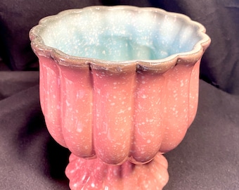 Vintage HULL Planter Pink Turquoise Blue Speckled Footed Urn Vase Art Pottery