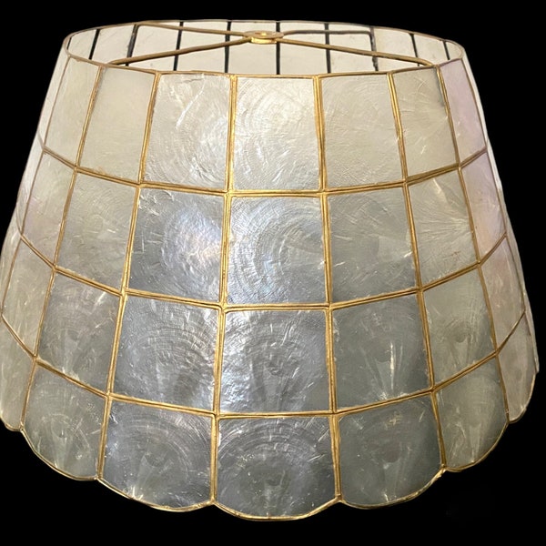 Vintage PAIR of Capiz Mother of Pearl Shell Lamp Shades Large Size 8" tall x 16" across base