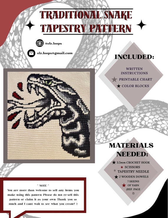 Traditional Snake Crochet Tapestry **PATTERN ONLY **