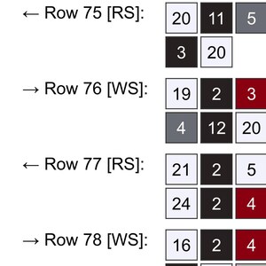 May include: A grid of numbered squares in various colours, including white, black, grey, and red. The numbers range from 1 to 24, arranged in rows and columns. The image has text indicating rows and their types.