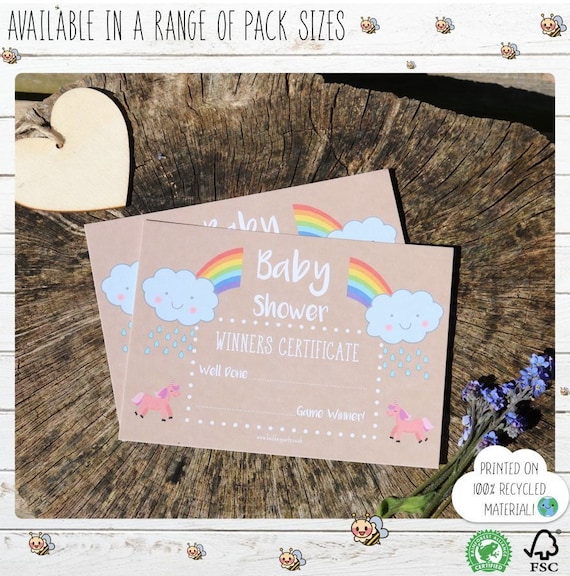 Baby Shower Winners Certificate Kraft NEW Prize Game Gift Boy Girl 10-50