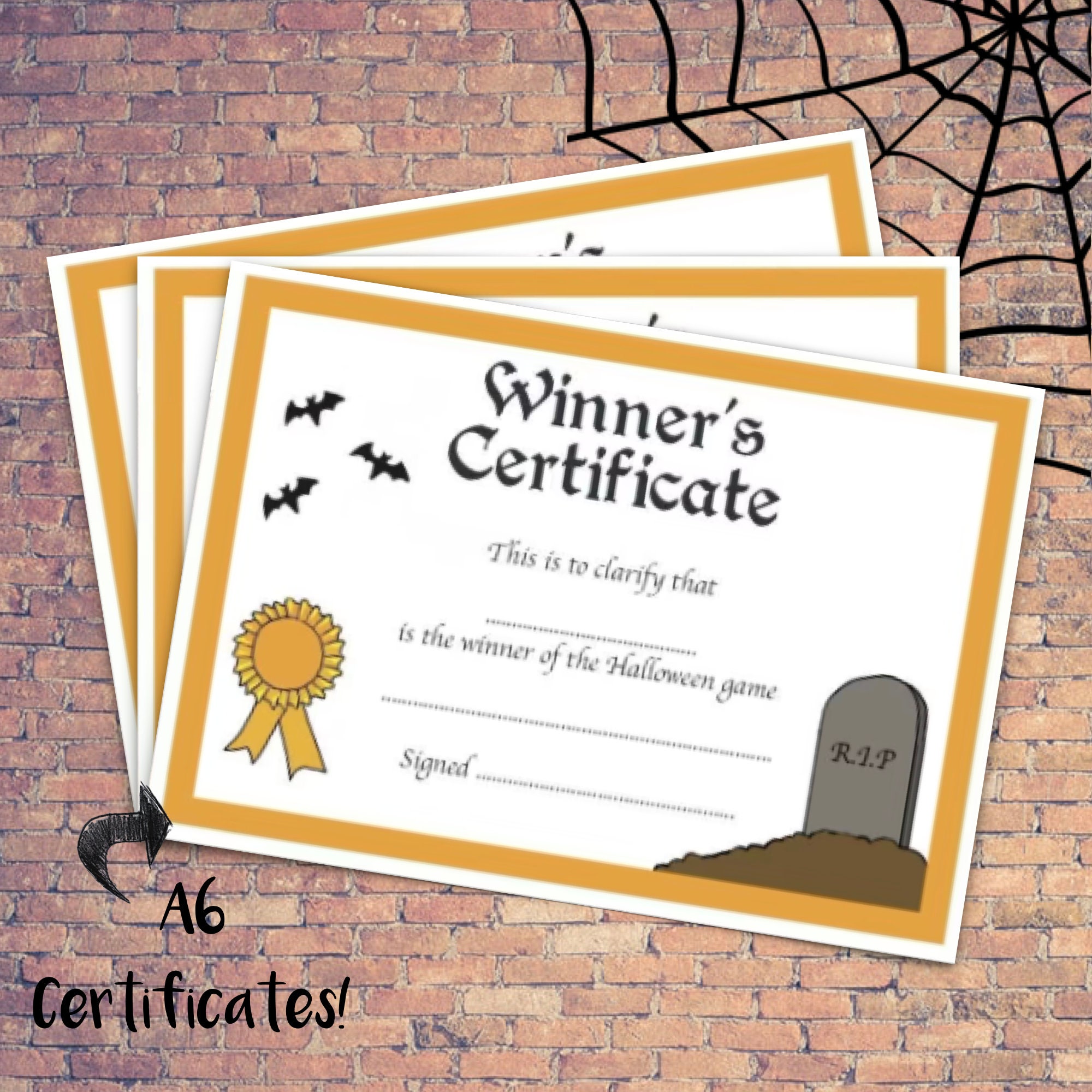Halloween Game Winners Certificate Costume Prize Party Decor Decoration