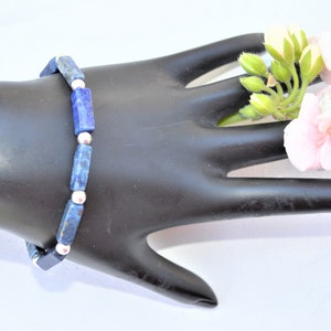 Lapis Lazuli Rectangular Bead Stretch Bracelet: Wisdom & Creativity