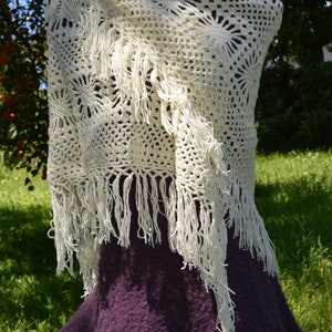 Angora Crocheted Hand Made Knitted  off White Lurex Scarf Shawl Summer Spring Cover Poncho