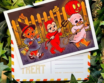 Trick Or Treat | Costumed Kewpies | 5x7 Halloween Postcard