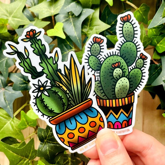 Three green sober cactus plant decals - TenStickers