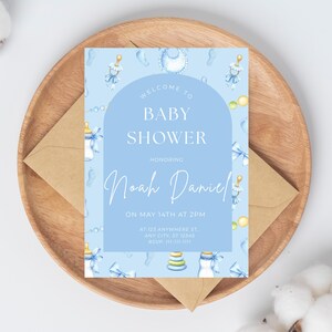 Editable Boy Baby Shower Invitation | Blue Baby Shower Template | Digital Download | Personalized Canva Invite for Baby Boy