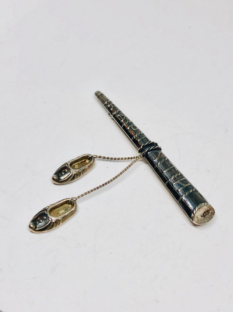 Vintage USSR Ukranian 875 Silver Pin Brooch With Slippers