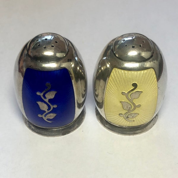 Vintage Volmer Bahner Salt Pepper Shakers. Enamel is in great condition, no chips. Stamped and hallmarked.