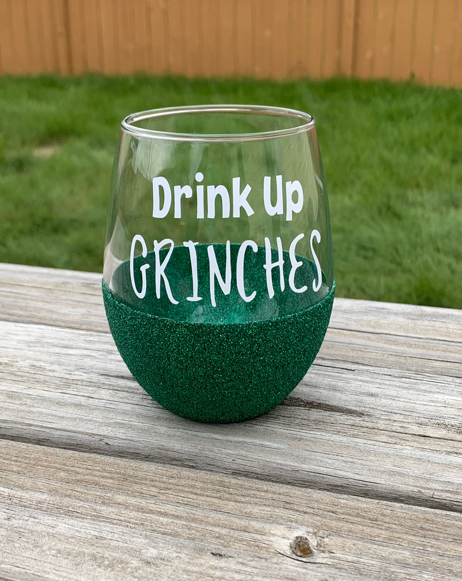 Drink Up Grinches Glitter Stemless Wine Glass Christmas Etsy