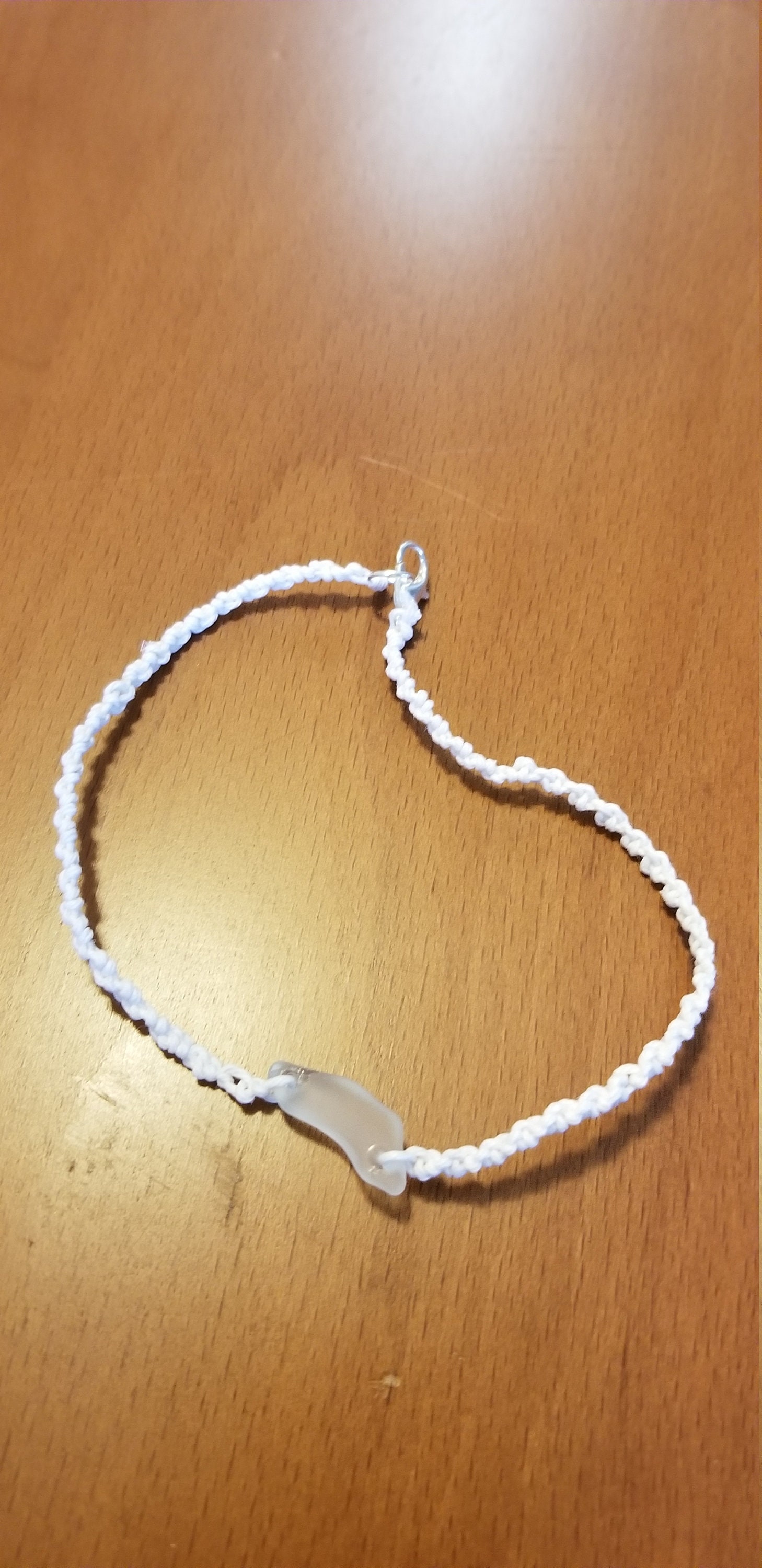 White hemp cord bracelet with white sea glass Etsy Nederland
