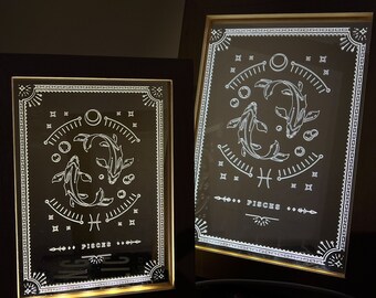 LED Zodiac Night Light LED Frame Engravings for Loved Ones Family Friends Lover Personalized Gift Horoscope Astrological Sign Tarot Card