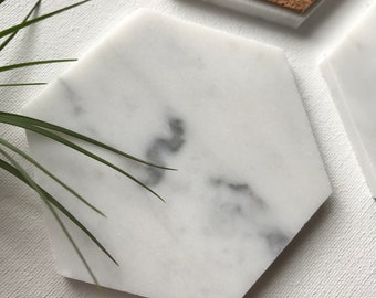 Large White Honed Marble Hexagon Coaster Housewarming Gift Home Decor Home Office Desk Kitchenware Tableware Bridesmaid Gifts for Her Couple