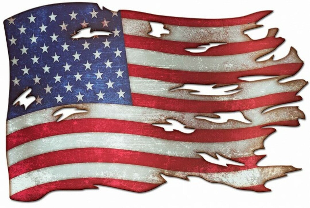 Tattered American Flag CUTOUT Metal Sign 36 X 24 Inches Etsy