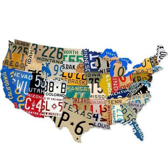 License Plate USA Map Custom Shape CUTOUT Metal Sign 35 X 21 