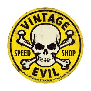 Vintage Evil Yellow Skull Metal Sign 28 x 28 Inches
