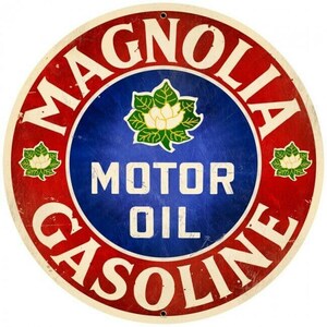 Retro Magnolia Motor Oil Round Metal Sign 28 x 28 inches