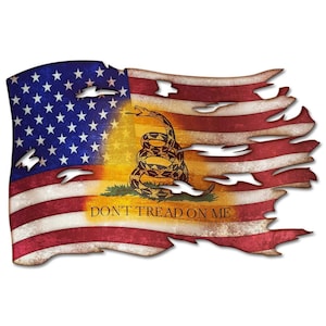 Don&#39;t Tread Tattered American Flag CUT-OUT Metal Sign 36 x 24 Inches
