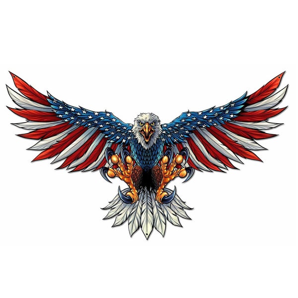 Eagle With US Flag Wing Spread CUTOUT  Metal Sign 42 x 25 Inches