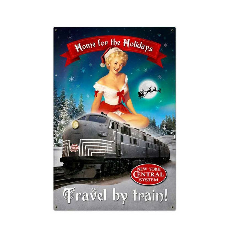 Retro Christmas Train Metal Sign 24 x 36 Inches
