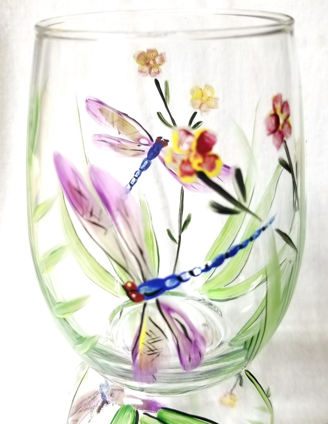 Hand painted dragonfly wine glasses summer garden Etsy