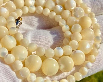 Vintage Mother of Pearl Necklace 23” Ivory Beaded Strand