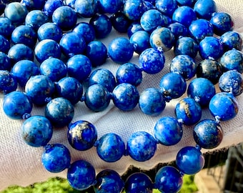 Collar antiguo chino de lapislázuli natural de exportación de 31 pulgadas con cierre de plata.