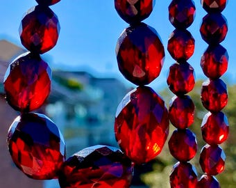 Antique Cherry Bakelite Necklace 36” Graduated Faceted Bead