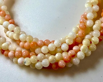 Vintage Mother of Pearl Multi Strand Necklace 18" Pink Coral Beads